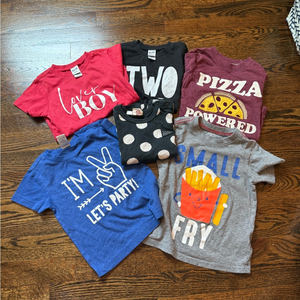 Kids Fun Graphic Tees Set - Red, Blue, Gray, Black, Maroon